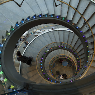 winding staircase in the Bob and Betty Beyster CSE building at U-M's College of Engineering