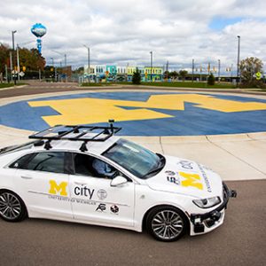 Autonomous vehicle on Mcity roadway