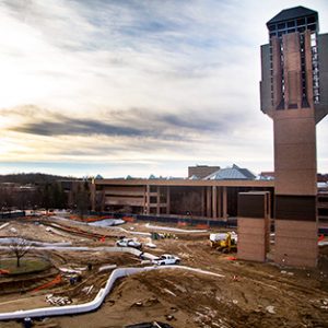 Aerial shot of North Campus grove construction