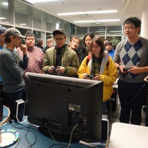 group of students testing an online app