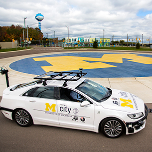 Mcity autonomous vehicle on Mcity track