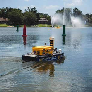 autonomous boat being tested