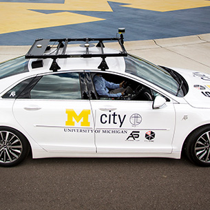A car equipped with autonomous driving sensors